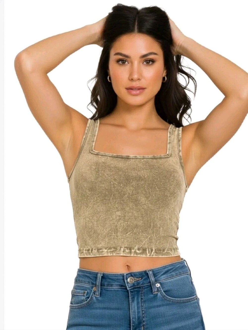 Zenana Mineral Wash Square-Neck Crop Tank